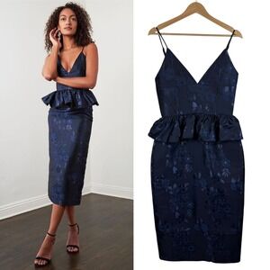 V. Chapman Navy Floral Midi Dress